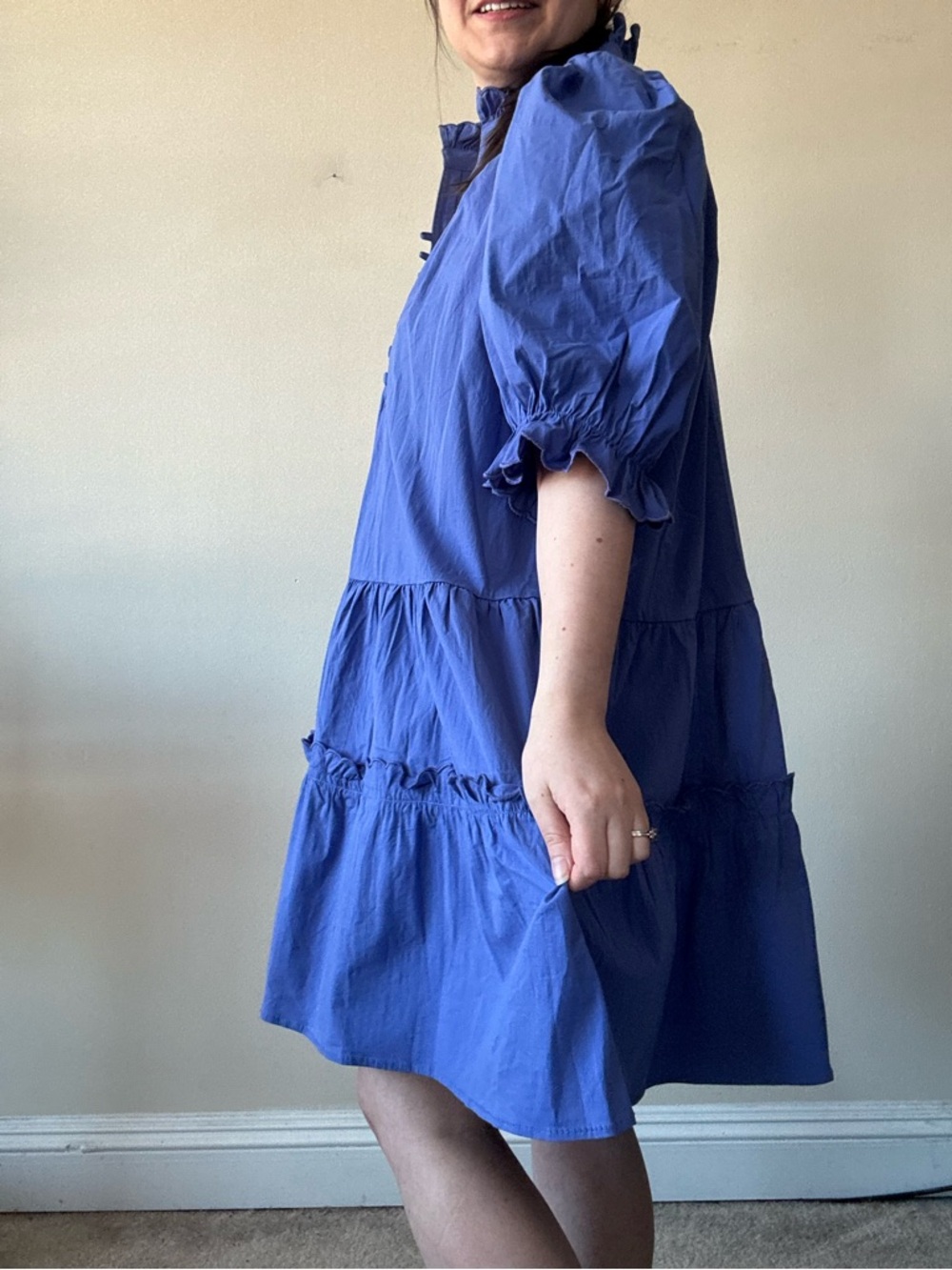 Pomander Place Azure Blue Ruffled Neck Mini Dress - Picture 5 of 10